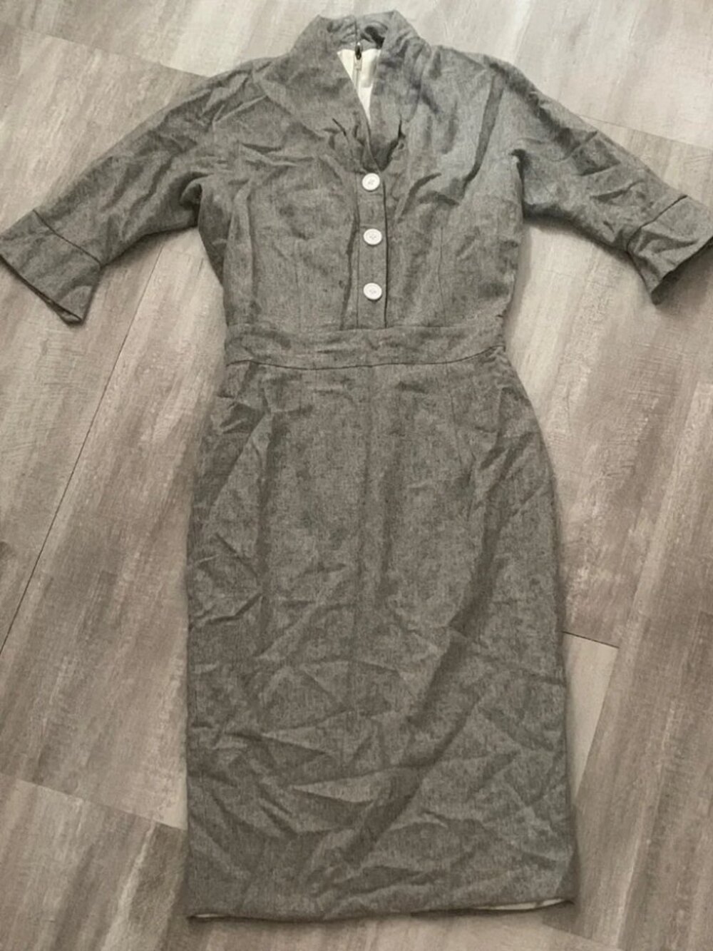 50s Vintage Inspired Grey Wool Pencil Dress XS